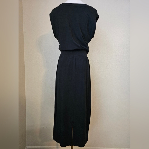 Athleta Santorini Cinch Dress Black Midi  Soft Knit Womens Size SP Soft Comfy - Picture 7 of 11